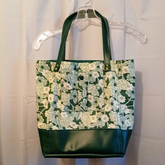 New Fall Floral Tote Shopper shoulder Bag Green White Double handle Carryall - Picture 1 of 12
